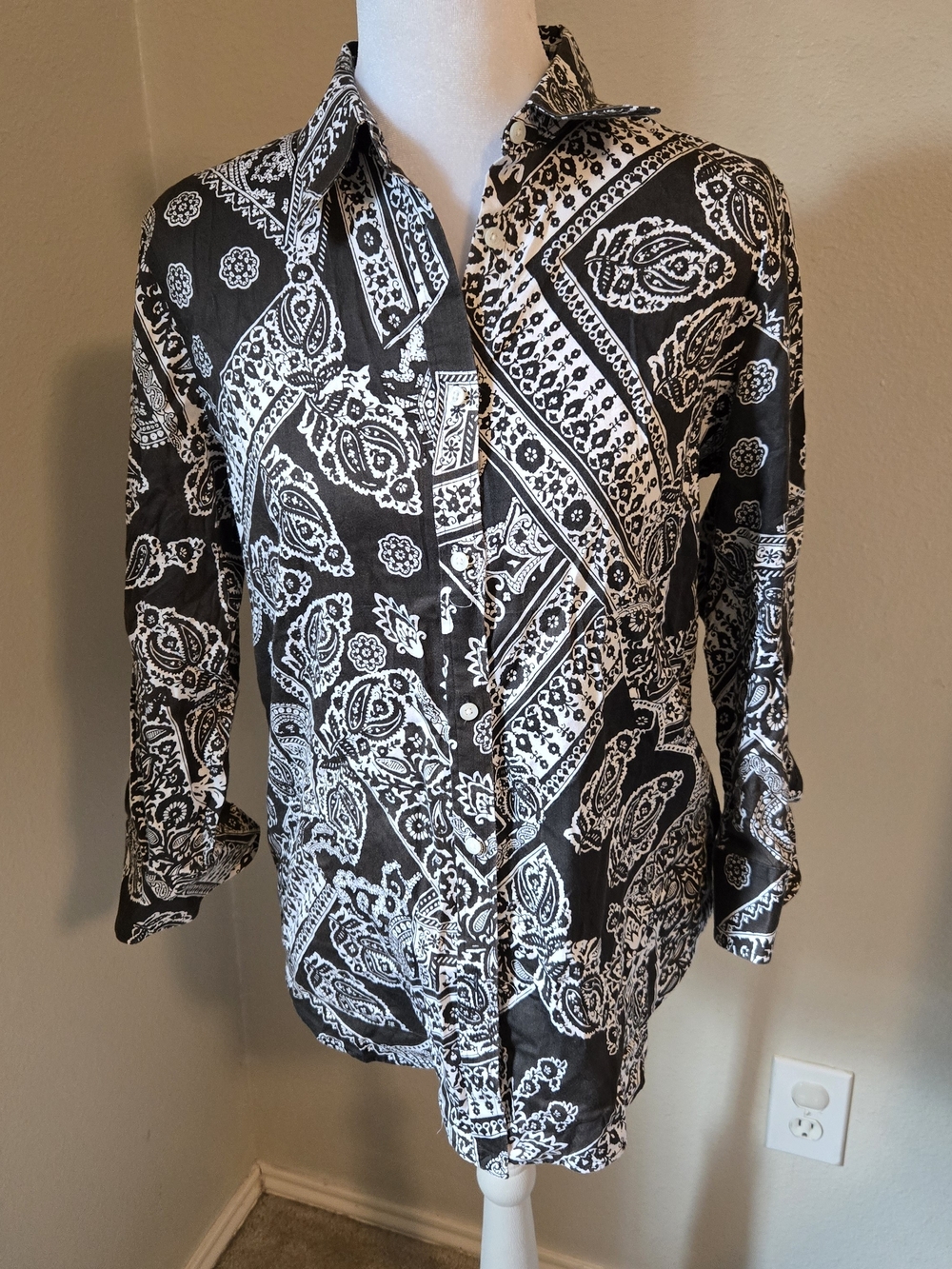Chaps No Iron Cotton Paisley Print Button-Down Shirt